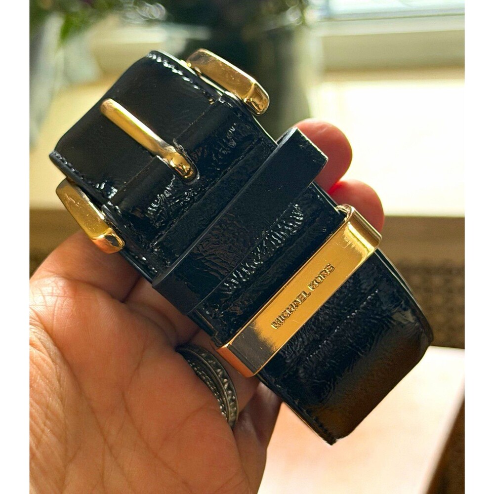 Michael Kors Women’s Black Belt XL with Gold-Tone Buckle & Logo Keeper